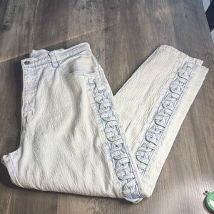 Vintage Bareback White Wash Straight-Leg Jeans with Lace-Up Side Detail